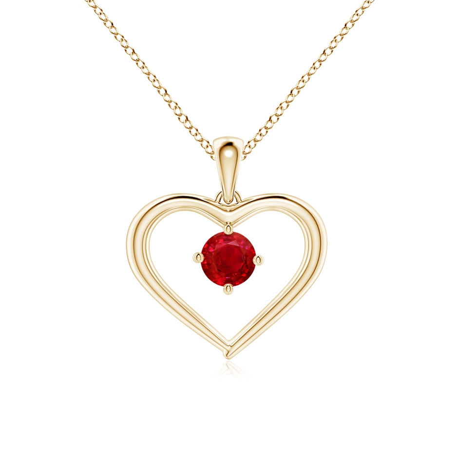 4mm AAA Solitaire Round Ruby Open Heart Pendant in Yellow Gold 