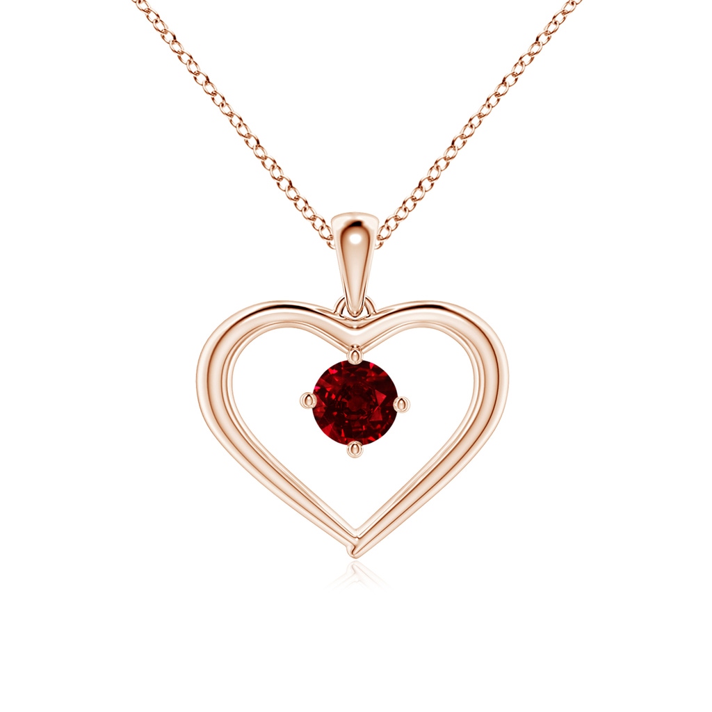 4mm AAAA Solitaire Round Ruby Open Heart Pendant in Rose Gold 