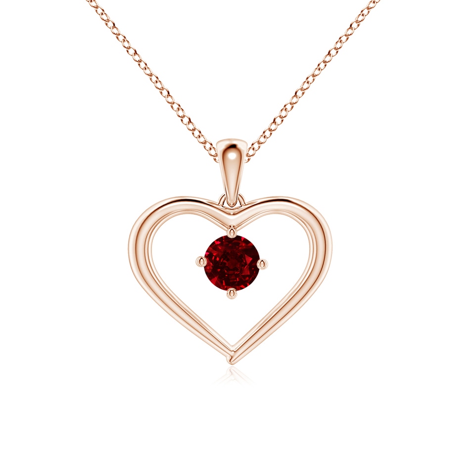 4mm AAAA Solitaire Round Ruby Open Heart Pendant in Rose Gold 