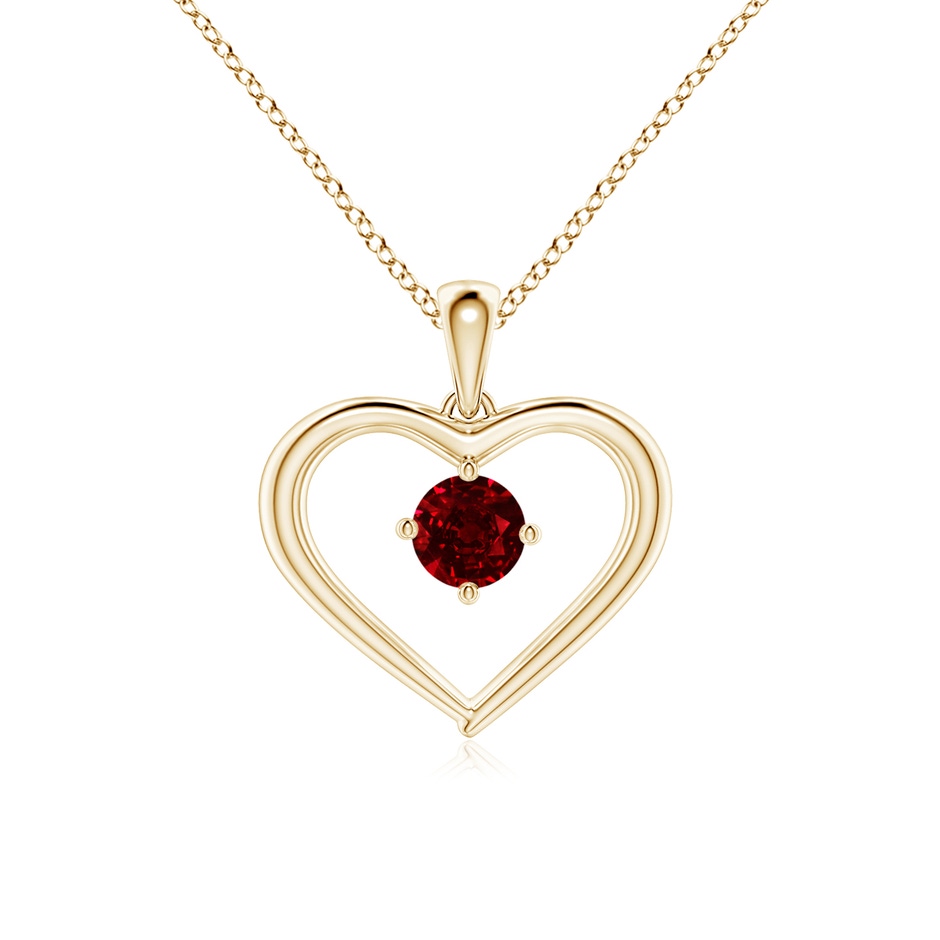 4mm AAAA Solitaire Round Ruby Open Heart Pendant in Yellow Gold 