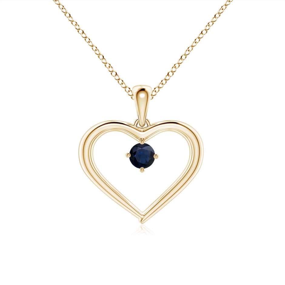 3mm A Solitaire Round Sapphire Open Heart Pendant in Yellow Gold 