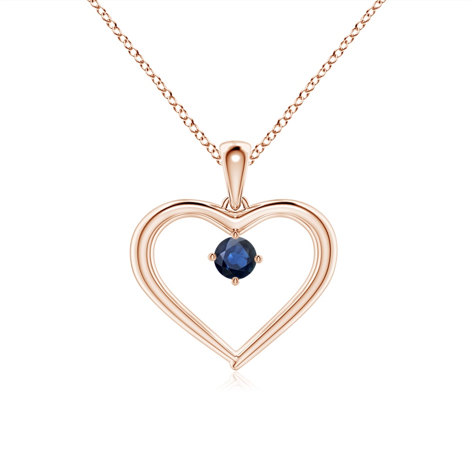 3mm AA Solitaire Round Sapphire Open Heart Pendant in Rose Gold 