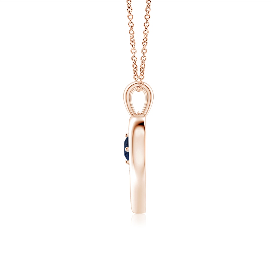 3mm AA Solitaire Round Sapphire Open Heart Pendant in Rose Gold side-1