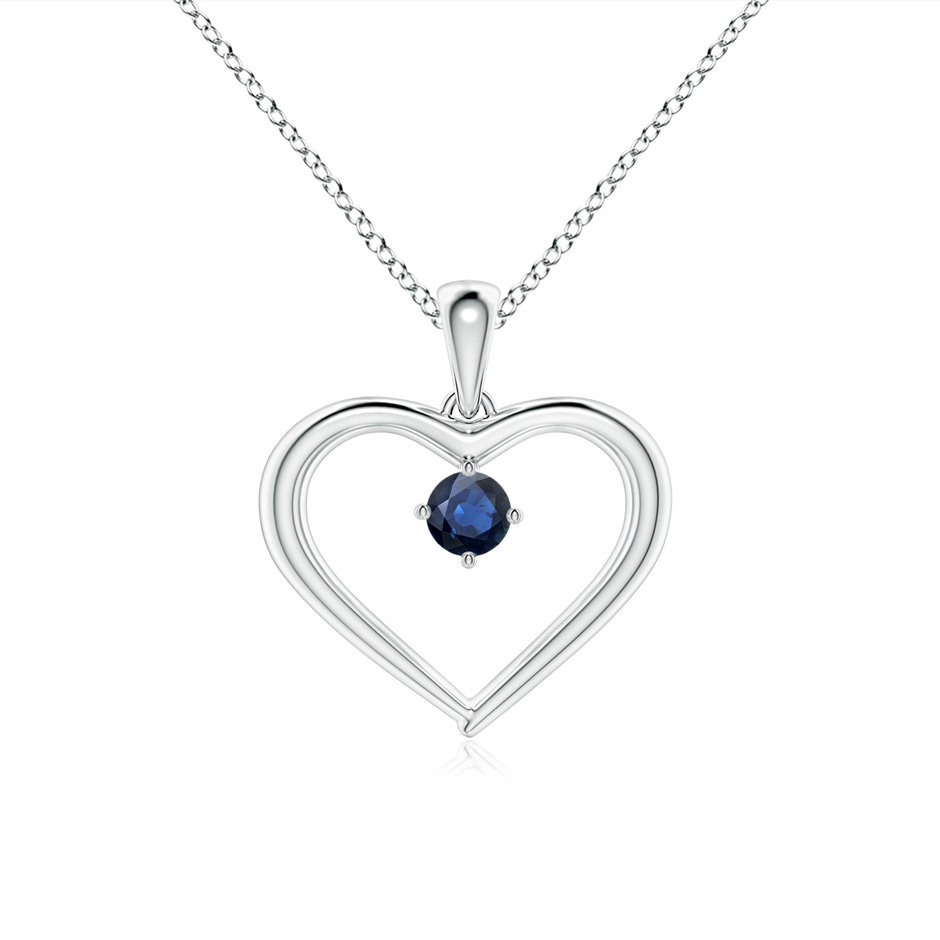 3mm AA Solitaire Round Sapphire Open Heart Pendant in White Gold 