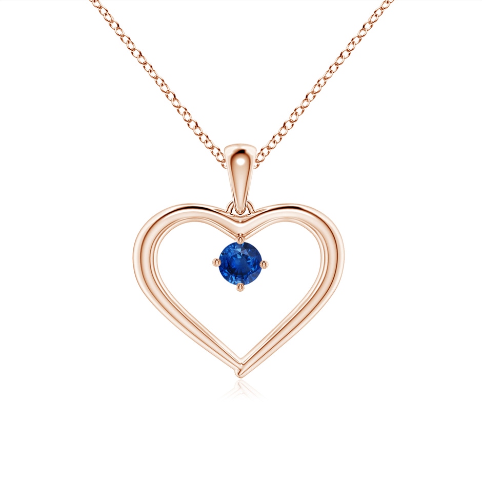 3mm AAA Solitaire Round Sapphire Open Heart Pendant in 9K Rose Gold 