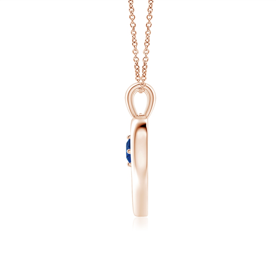 3mm AAA Solitaire Round Sapphire Open Heart Pendant in Rose Gold side-1