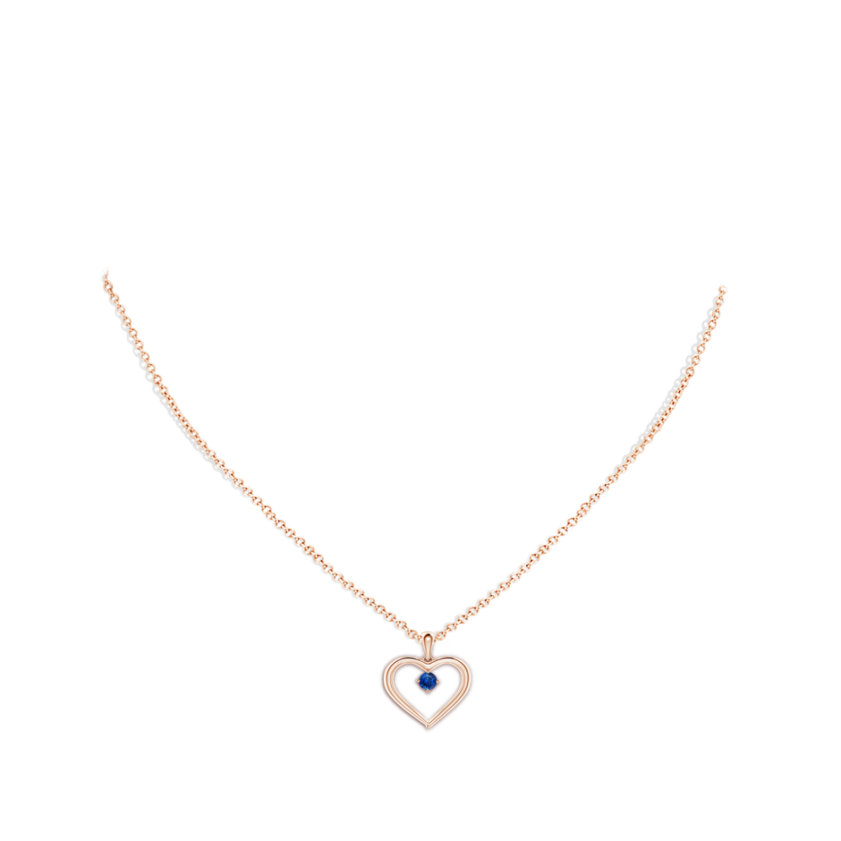 3mm AAA Solitaire Round Sapphire Open Heart Pendant in Rose Gold body-neck