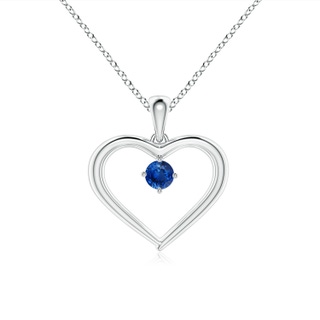 3mm AAA Solitaire Round Sapphire Open Heart Pendant in White Gold