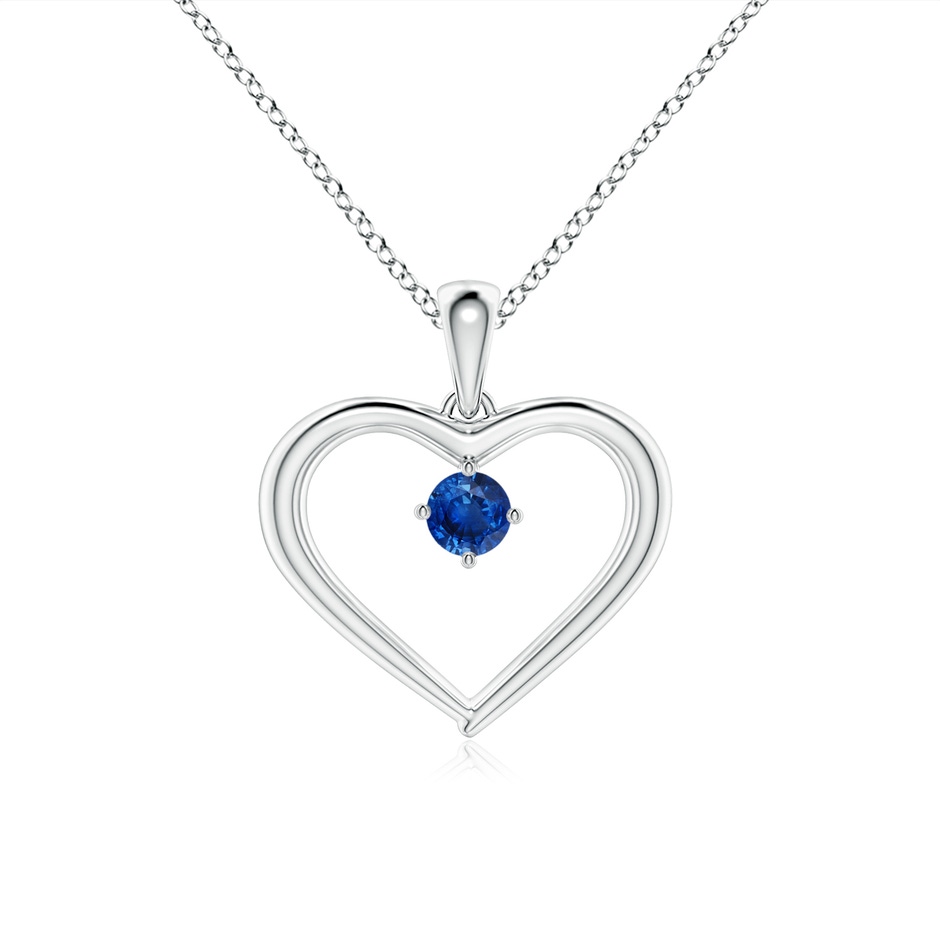 3mm AAA Solitaire Round Sapphire Open Heart Pendant in White Gold 