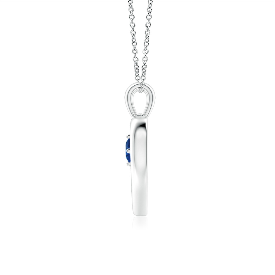 3mm AAA Solitaire Round Sapphire Open Heart Pendant in White Gold side-1
