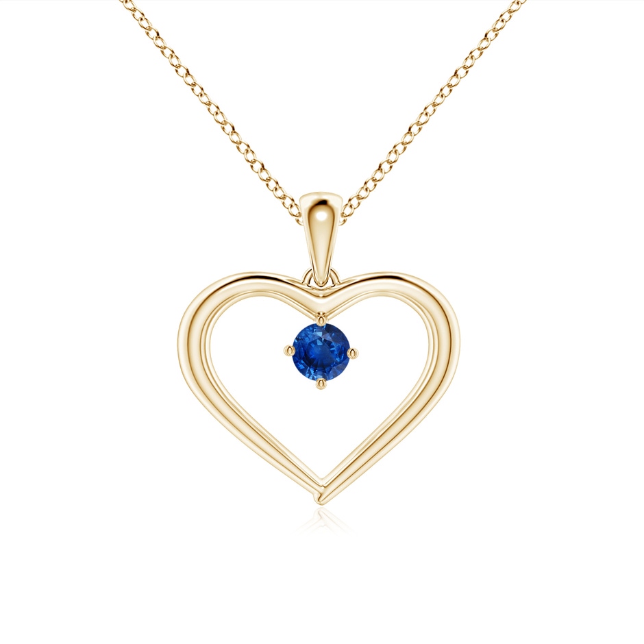 3mm AAA Solitaire Round Sapphire Open Heart Pendant in Yellow Gold 