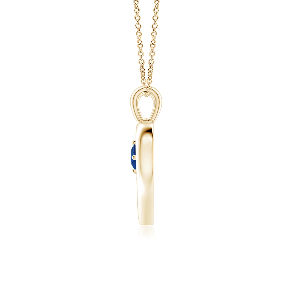 3mm AAA Solitaire Round Sapphire Open Heart Pendant in Yellow Gold side-1