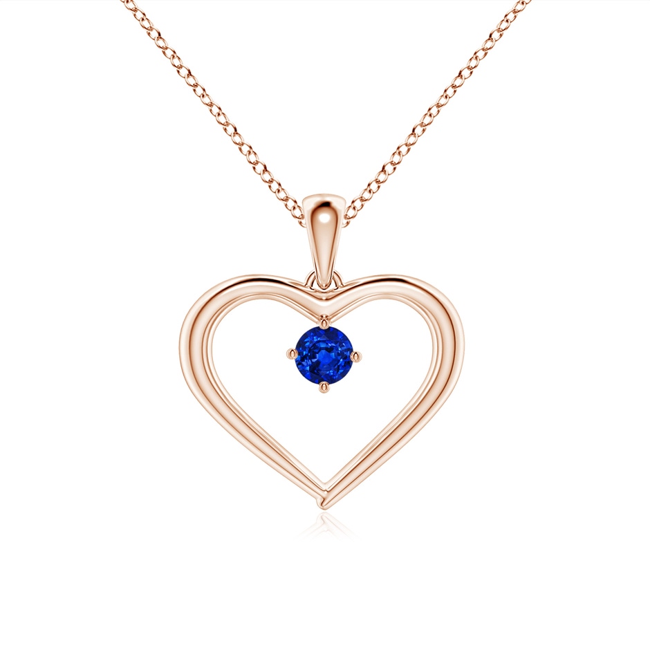 3mm AAAA Solitaire Round Sapphire Open Heart Pendant in Rose Gold 