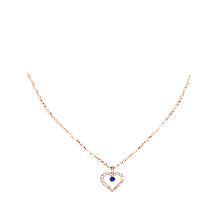 3mm AAAA Solitaire Round Sapphire Open Heart Pendant in Rose Gold body-neck