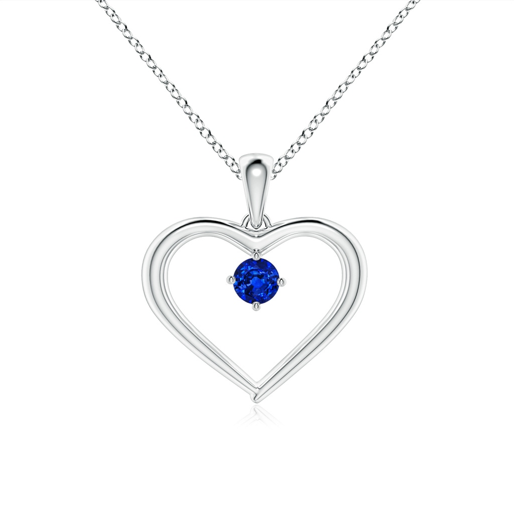 3mm AAAA Solitaire Round Sapphire Open Heart Pendant in White Gold 
