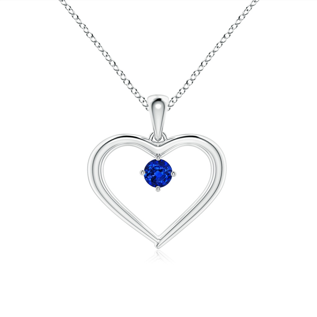 3mm AAAA Solitaire Round Sapphire Open Heart Pendant in White Gold