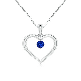 3mm AAAA Solitaire Round Sapphire Open Heart Pendant in White Gold