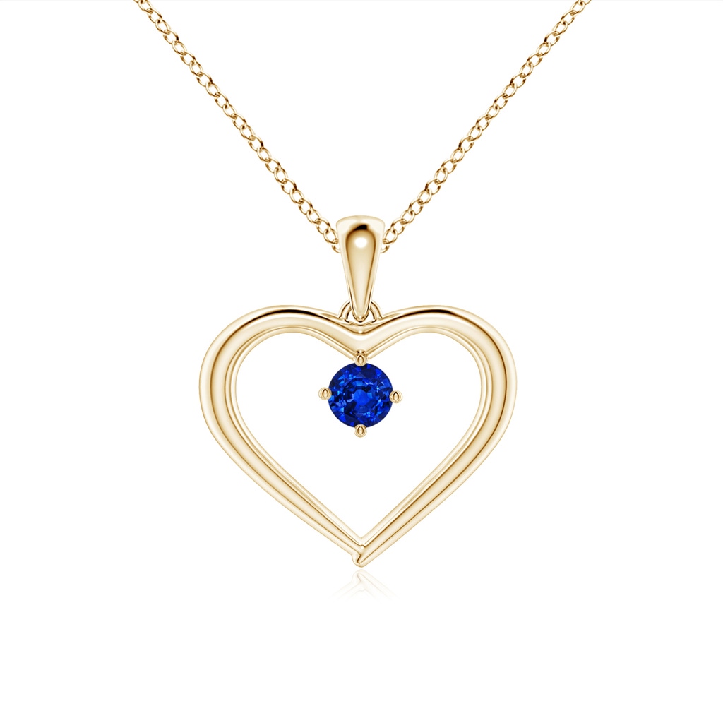 3mm AAAA Solitaire Round Sapphire Open Heart Pendant in Yellow Gold