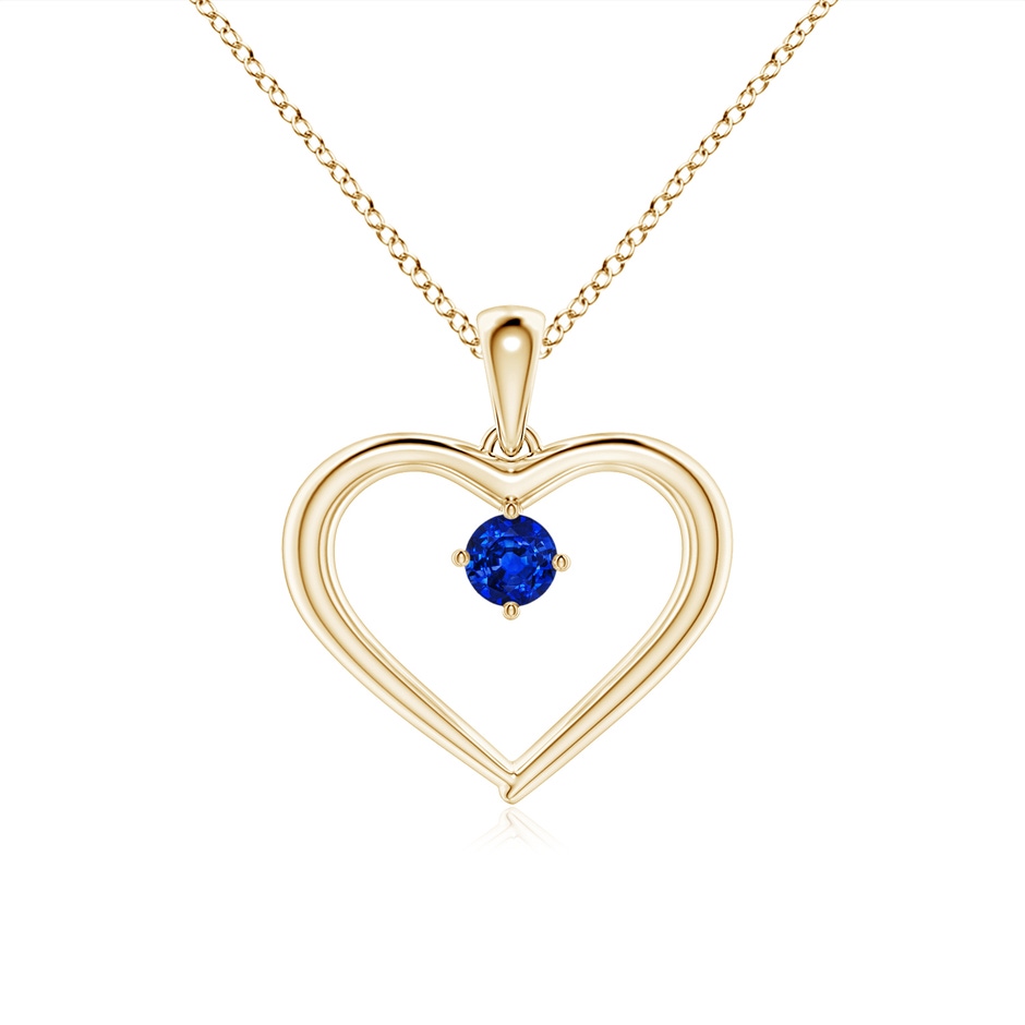 3mm AAAA Solitaire Round Sapphire Open Heart Pendant in Yellow Gold 