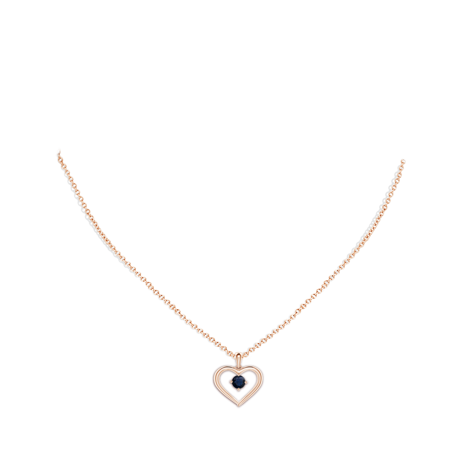 4mm A Solitaire Round Sapphire Open Heart Pendant in Rose Gold body-neck