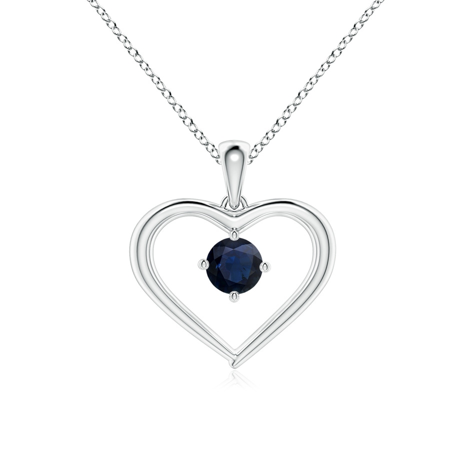 4mm A Solitaire Round Sapphire Open Heart Pendant in White Gold 