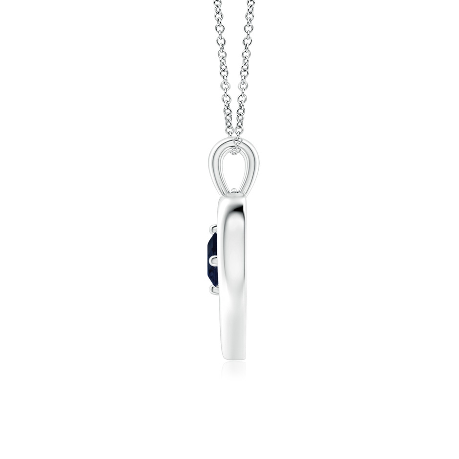 4mm A Solitaire Round Sapphire Open Heart Pendant in White Gold side-1