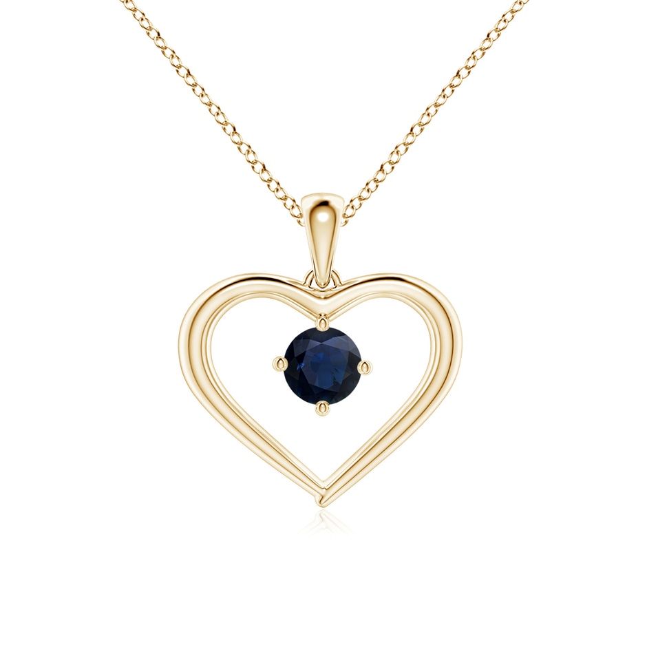 4mm A Solitaire Round Sapphire Open Heart Pendant in Yellow Gold 