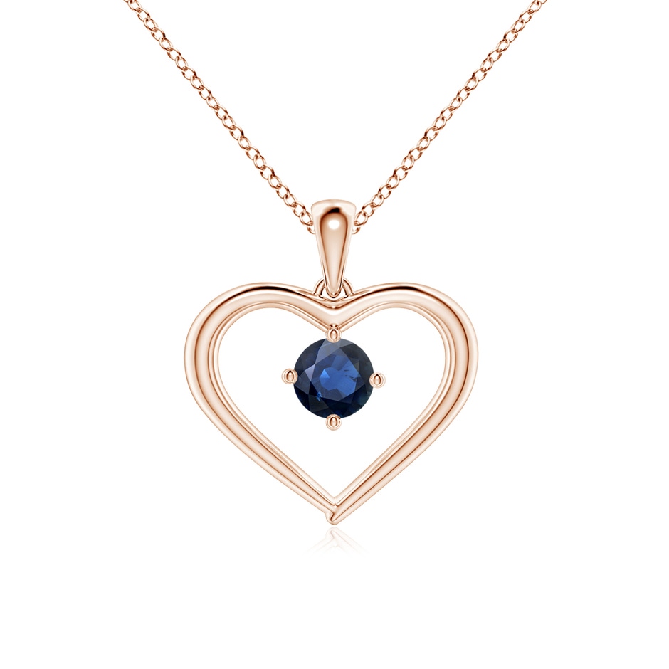4mm AA Solitaire Round Sapphire Open Heart Pendant in Rose Gold 