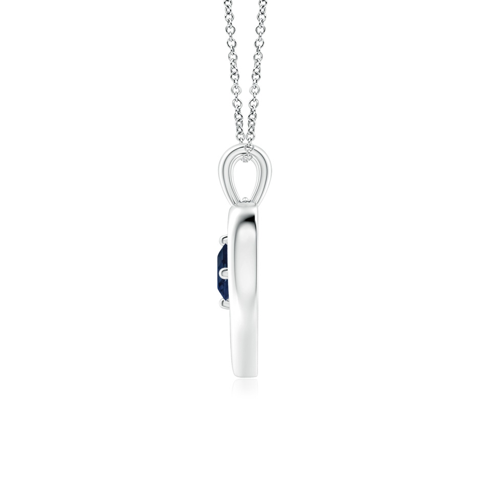 4mm AA Solitaire Round Sapphire Open Heart Pendant in White Gold side-1