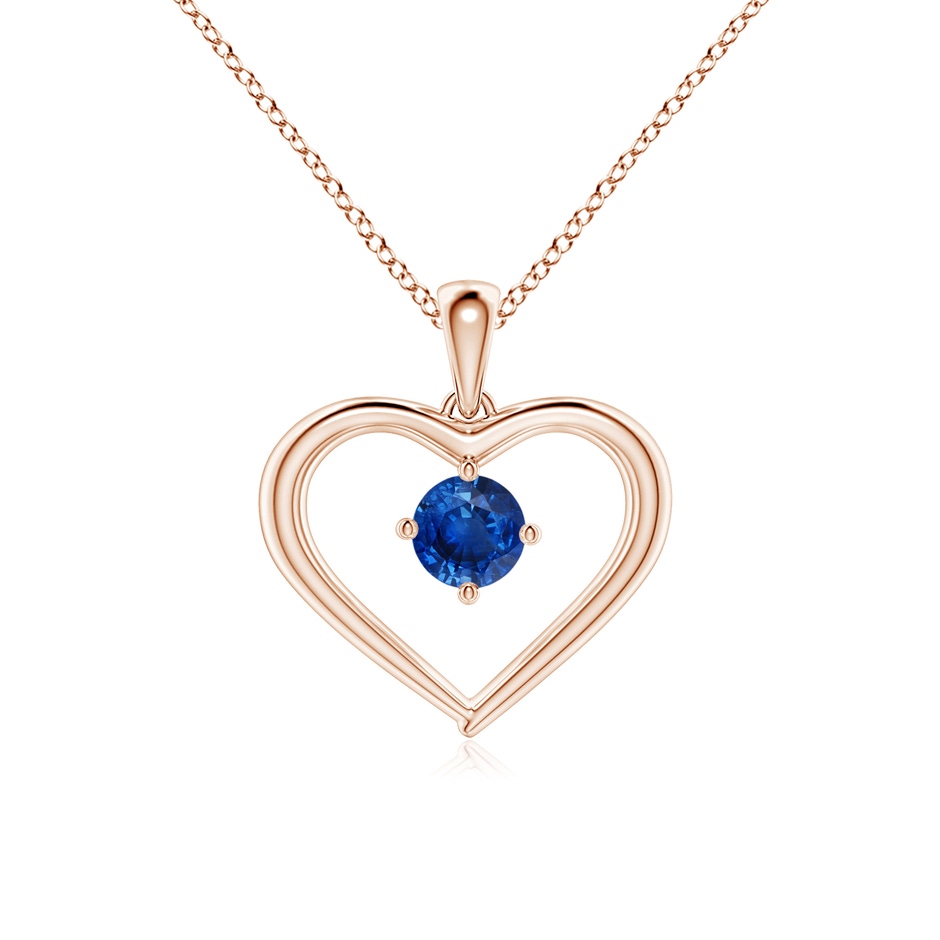 4mm AAA Solitaire Round Sapphire Open Heart Pendant in Rose Gold 