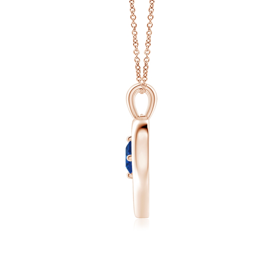 4mm AAA Solitaire Round Sapphire Open Heart Pendant in Rose Gold side-1