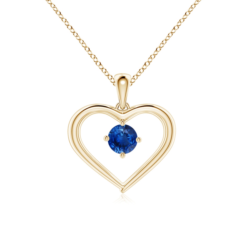 4mm AAA Solitaire Round Sapphire Open Heart Pendant in Yellow Gold 