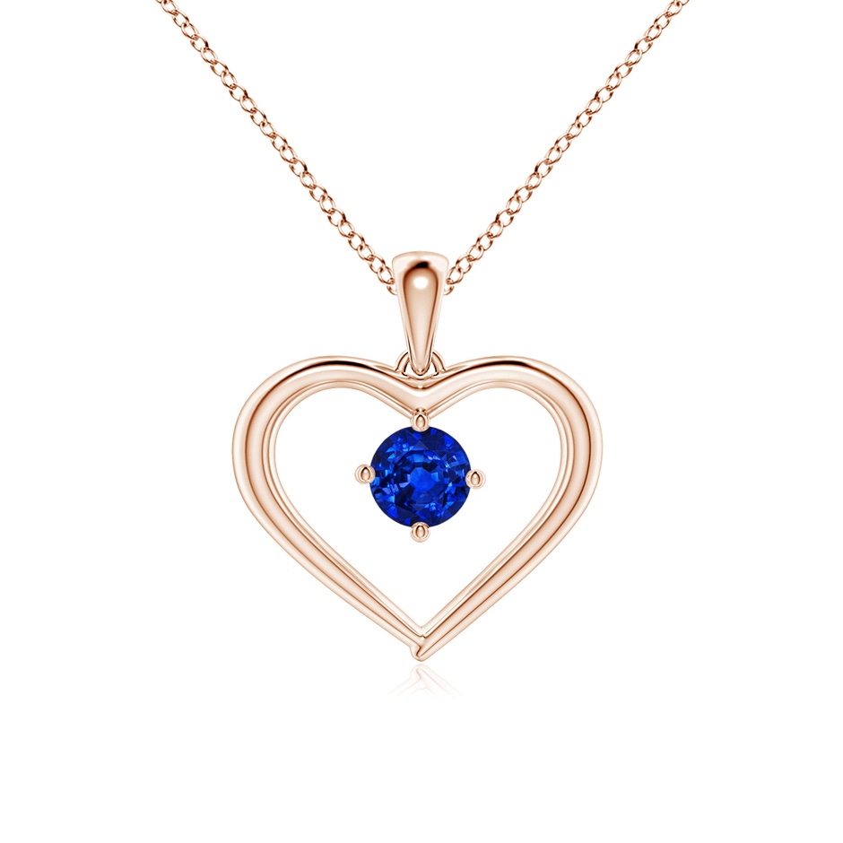 4mm AAAA Solitaire Round Sapphire Open Heart Pendant in Rose Gold 