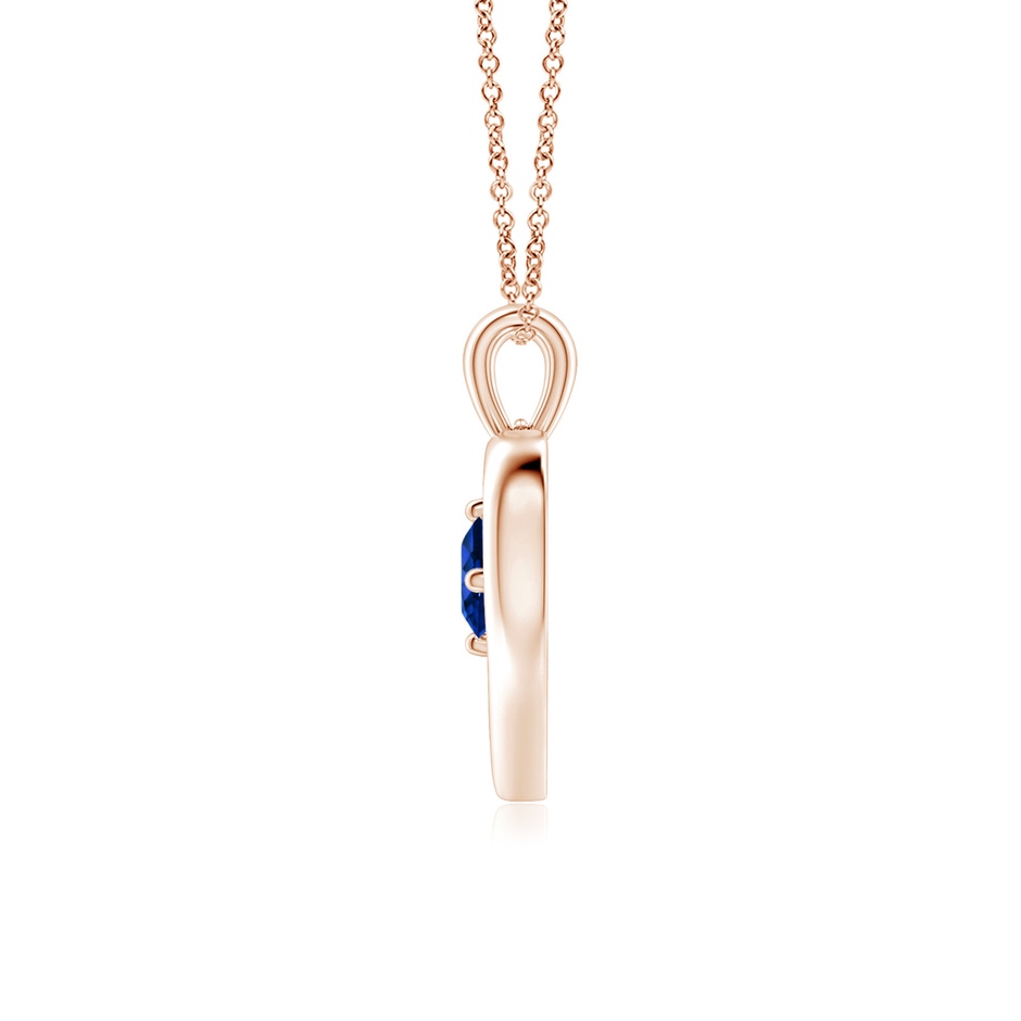 4mm AAAA Solitaire Round Sapphire Open Heart Pendant in Rose Gold side-1