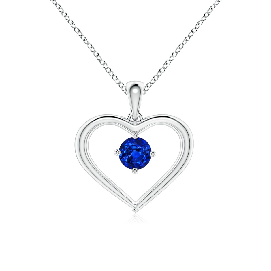 4mm AAAA Solitaire Round Sapphire Open Heart Pendant in White Gold 