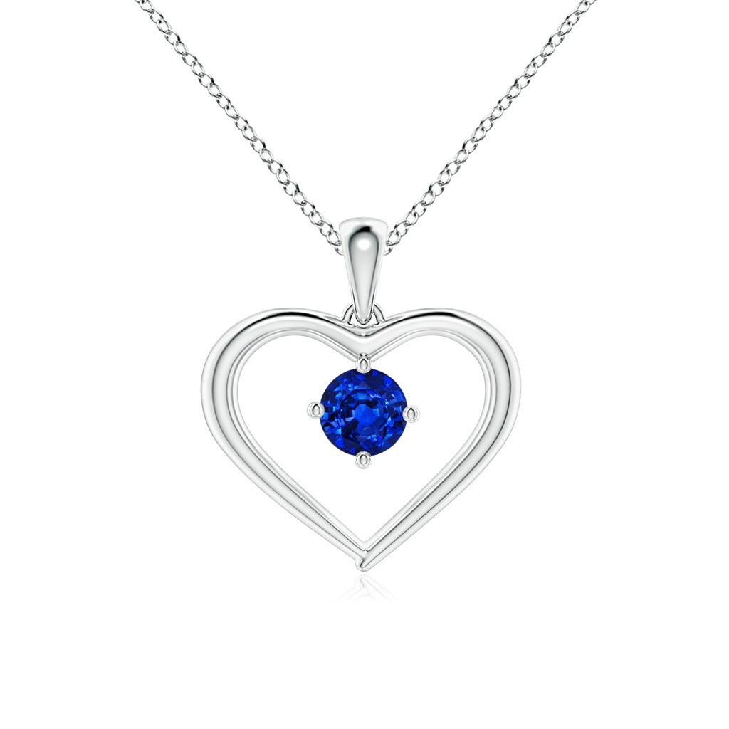 4mm AAAA Solitaire Round Sapphire Open Heart Pendant in White Gold