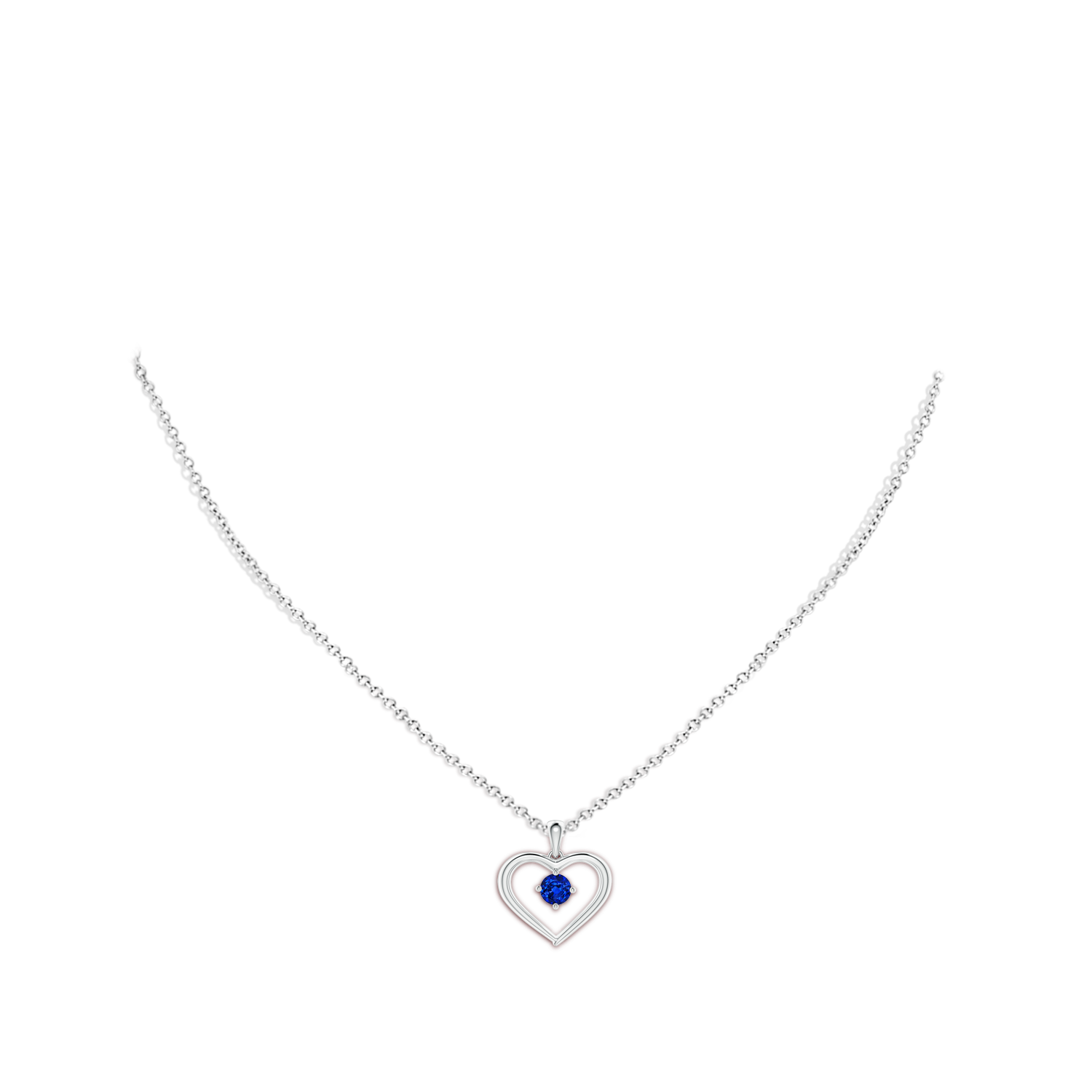 4mm AAAA Solitaire Round Sapphire Open Heart Pendant in White Gold - body_neck