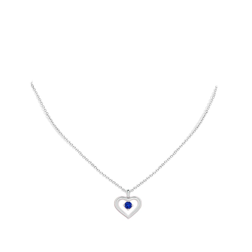 4mm AAAA Solitaire Round Sapphire Open Heart Pendant in White Gold Body-Neck
