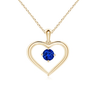 4mm AAAA Solitaire Round Sapphire Open Heart Pendant in Yellow Gold