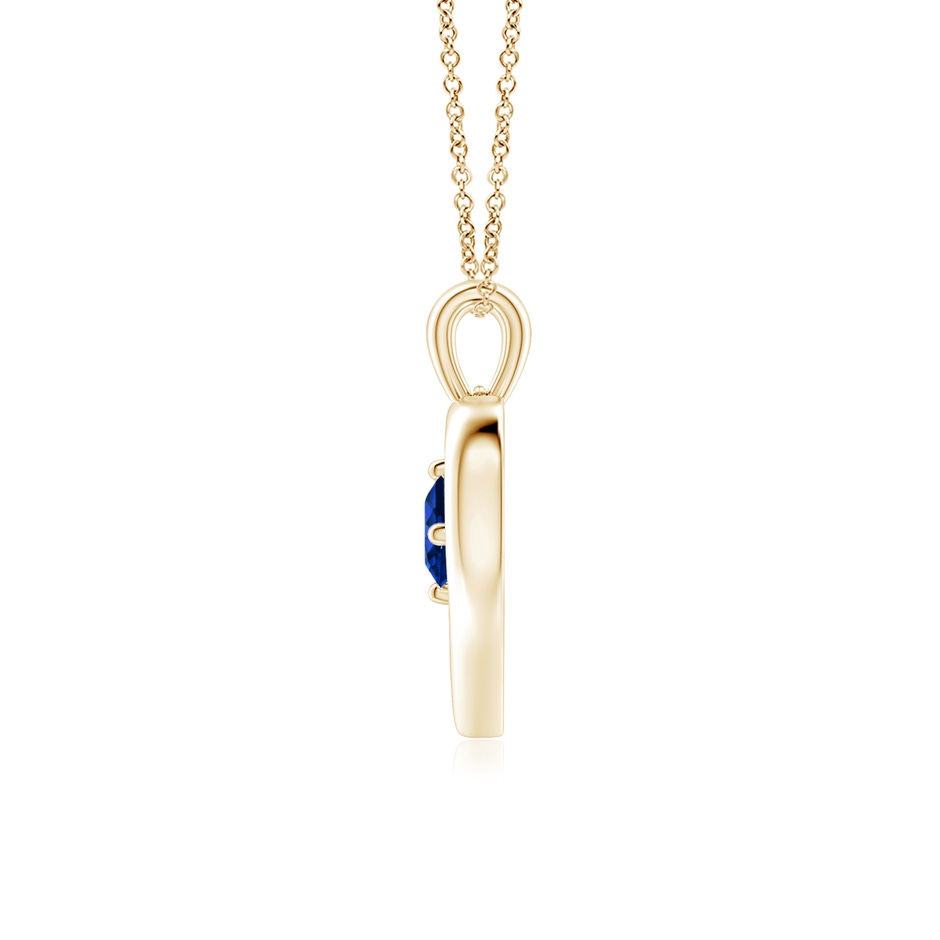 4mm AAAA Solitaire Round Sapphire Open Heart Pendant in Yellow Gold side-1