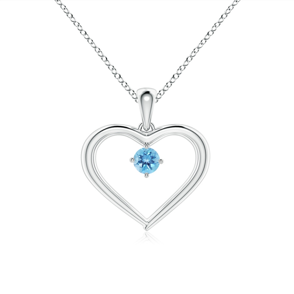 3mm A Solitaire Round Swiss Blue Topaz Open Heart Pendant in P950 Platinum 
