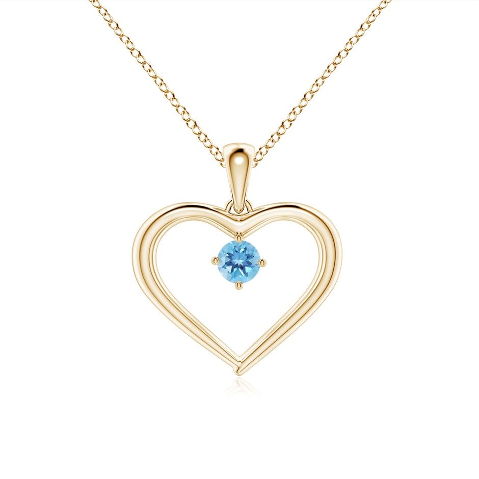 3mm A Solitaire Round Swiss Blue Topaz Open Heart Pendant in Yellow Gold 