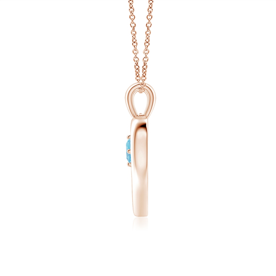 3mm AA Solitaire Round Swiss Blue Topaz Open Heart Pendant in Rose Gold side-1