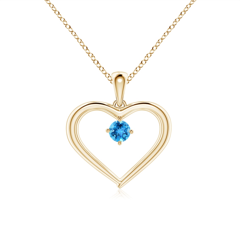 3mm AAA Solitaire Round Swiss Blue Topaz Open Heart Pendant in Yellow Gold 