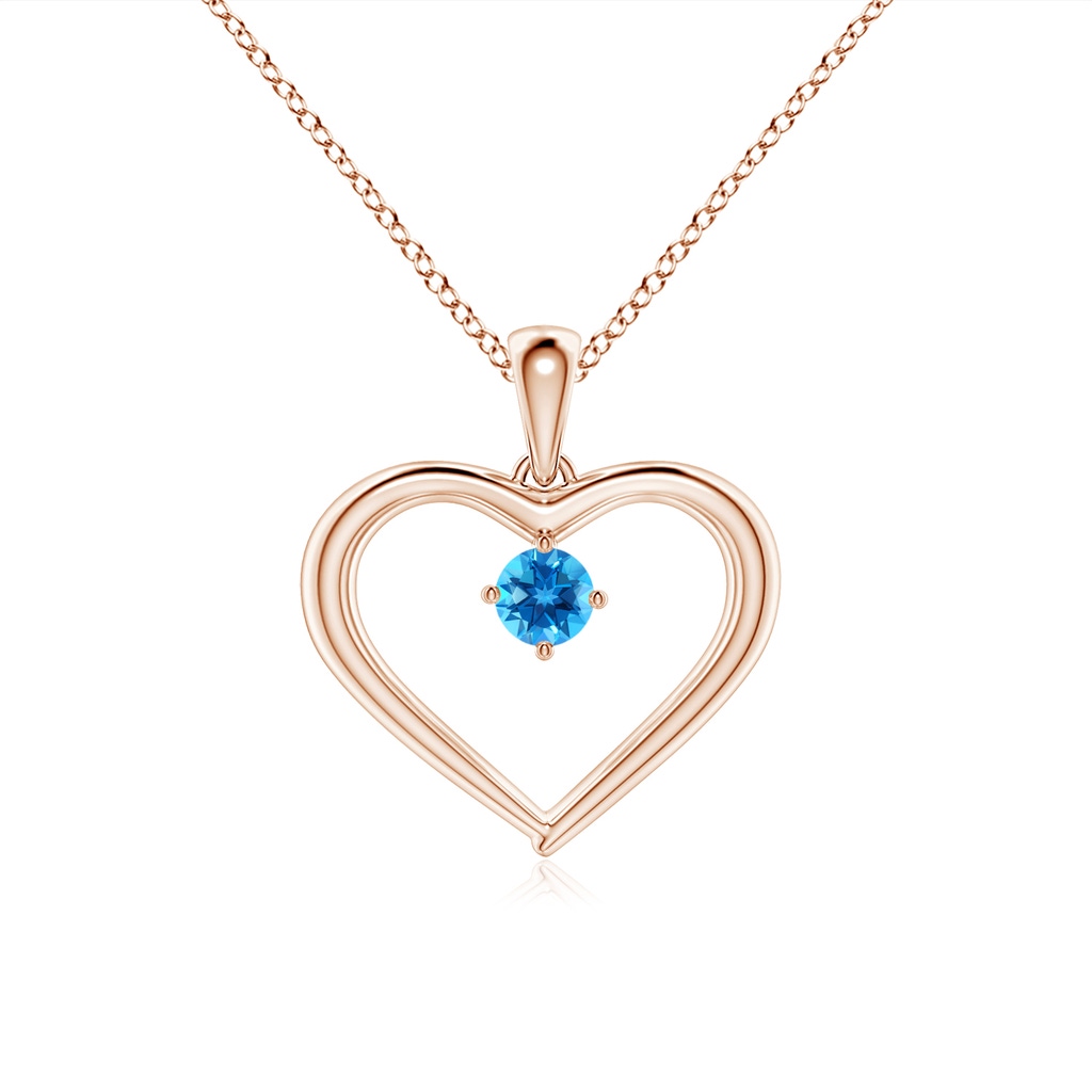 3mm AAAA Solitaire Round Swiss Blue Topaz Open Heart Pendant in Rose Gold