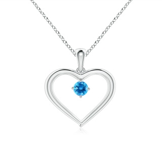 3mm AAAA Solitaire Round Swiss Blue Topaz Open Heart Pendant in White Gold