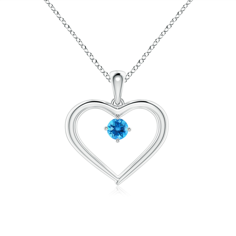 3mm AAAA Solitaire Round Swiss Blue Topaz Open Heart Pendant in White Gold 