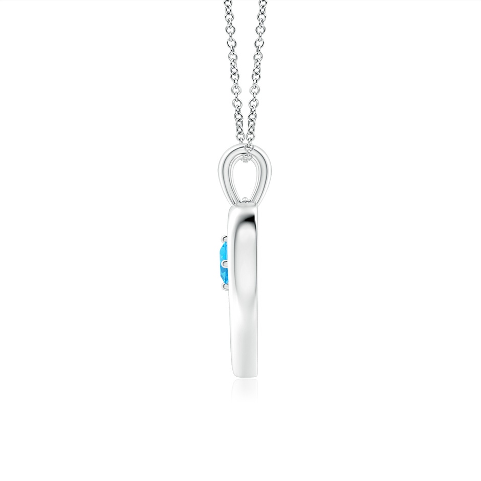 3mm AAAA Solitaire Round Swiss Blue Topaz Open Heart Pendant in White Gold side-1