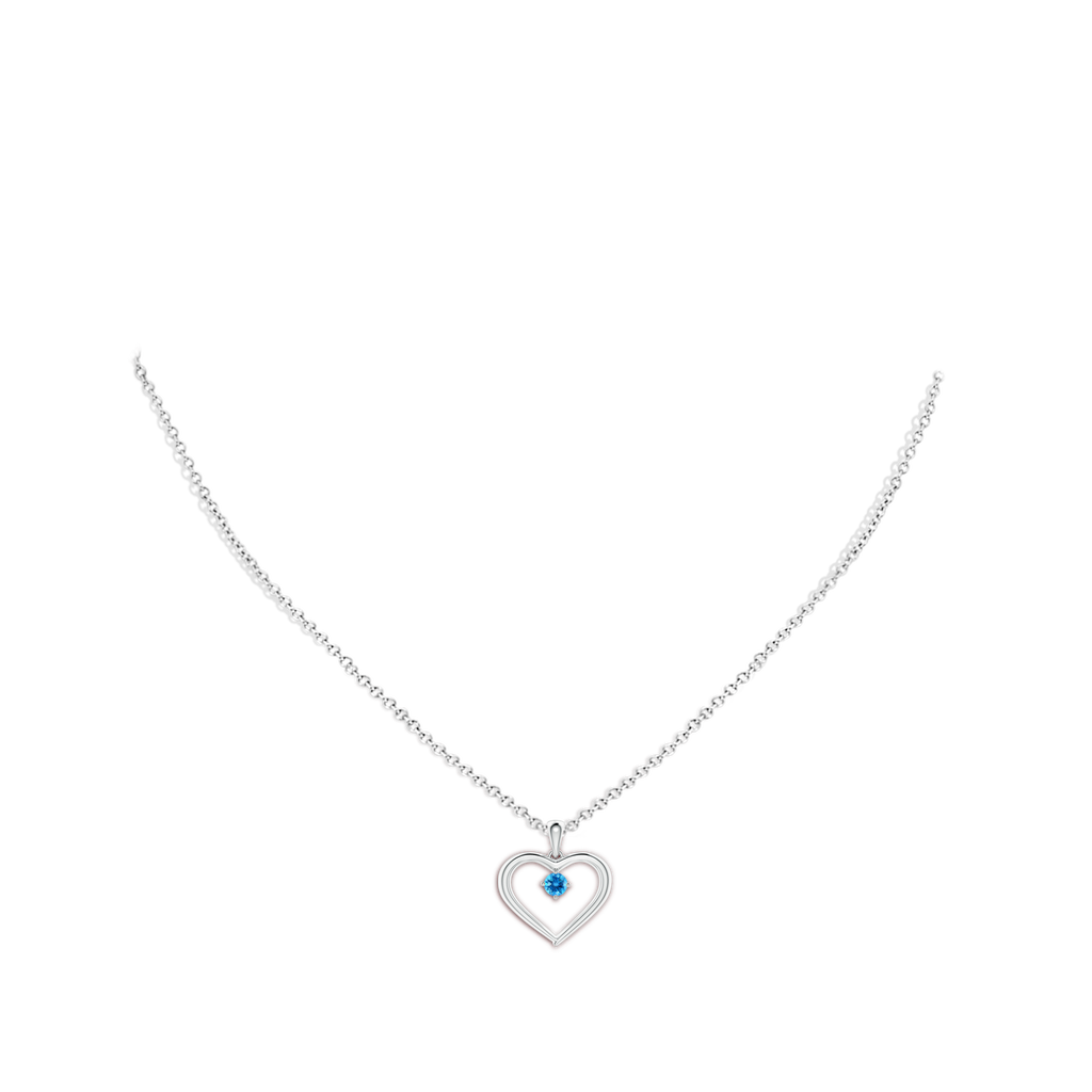3mm AAAA Solitaire Round Swiss Blue Topaz Open Heart Pendant in White Gold Body-Neck
