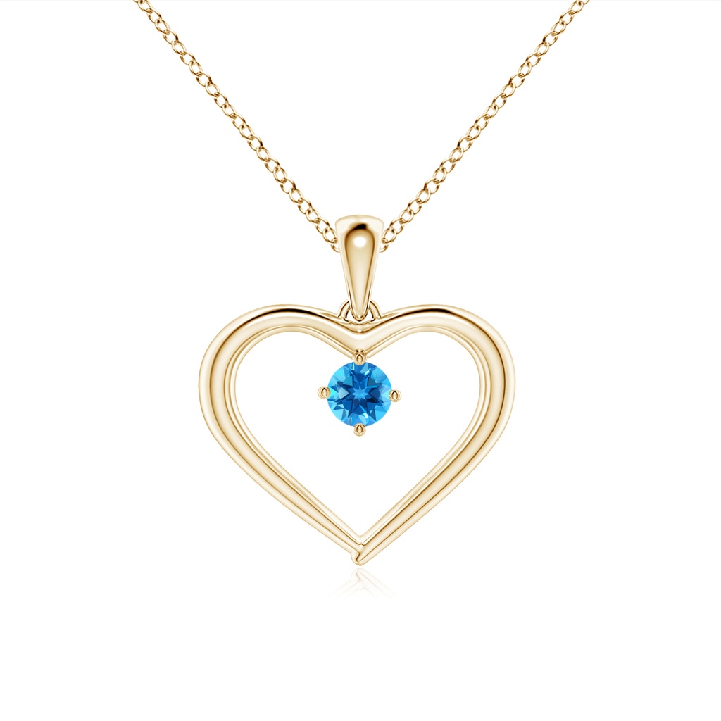 3mm AAAA Solitaire Round Swiss Blue Topaz Open Heart Pendant in Yellow Gold